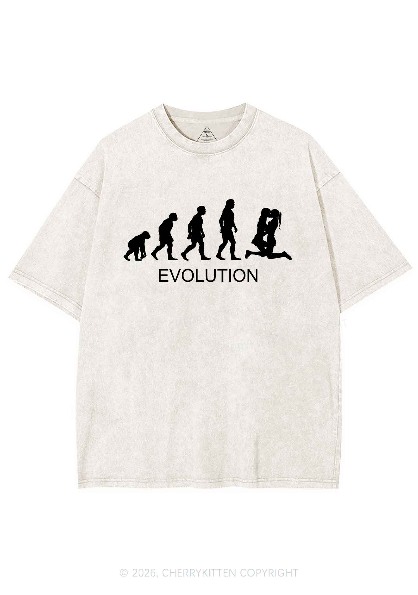 Lesbian Evolution Pride Y2K Shirts Washed Tee Cherrykitten