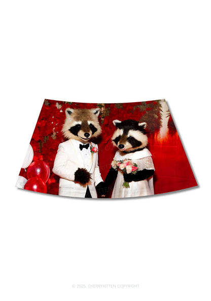 Raccoon Couples Valentine's Day Y2K Print Mini Skirt Cherrykitten