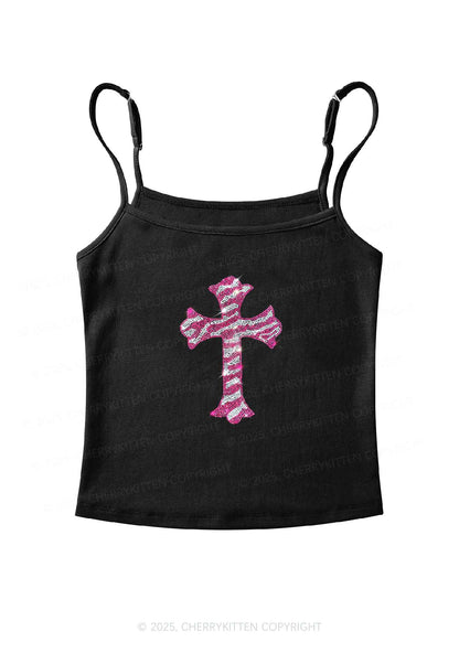 Rhinestone Pink Cross Y2K Spaghetti Strap Cami Cherrykitten