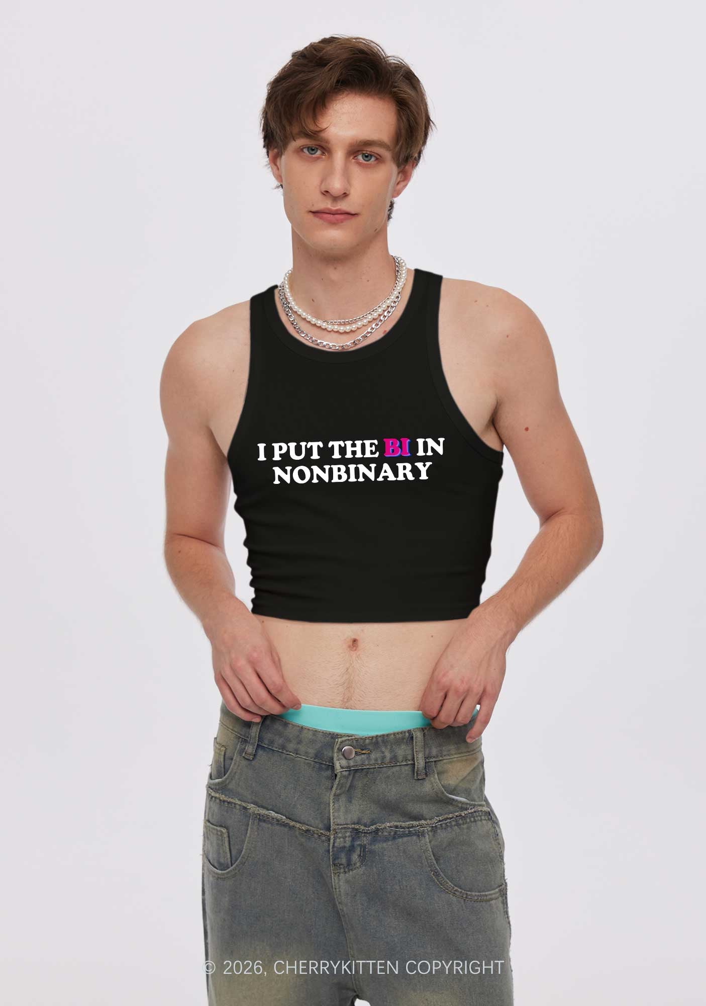 I Put The Bi In Nonbinary Pride Y2K Crop Tank Top Cherrykitten