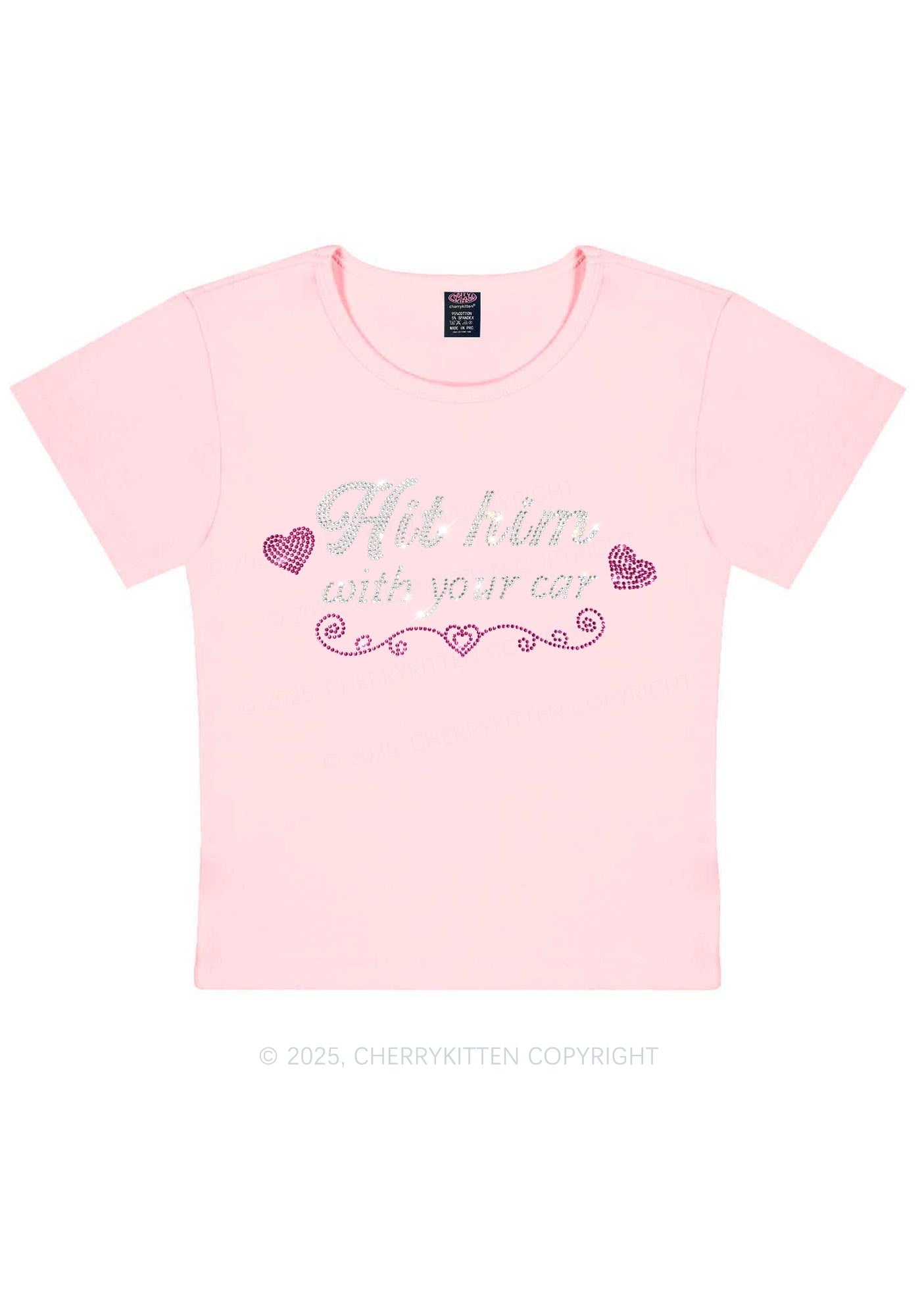 Rhinestone Hit Him Y2K Baby Tee Cherrykitten