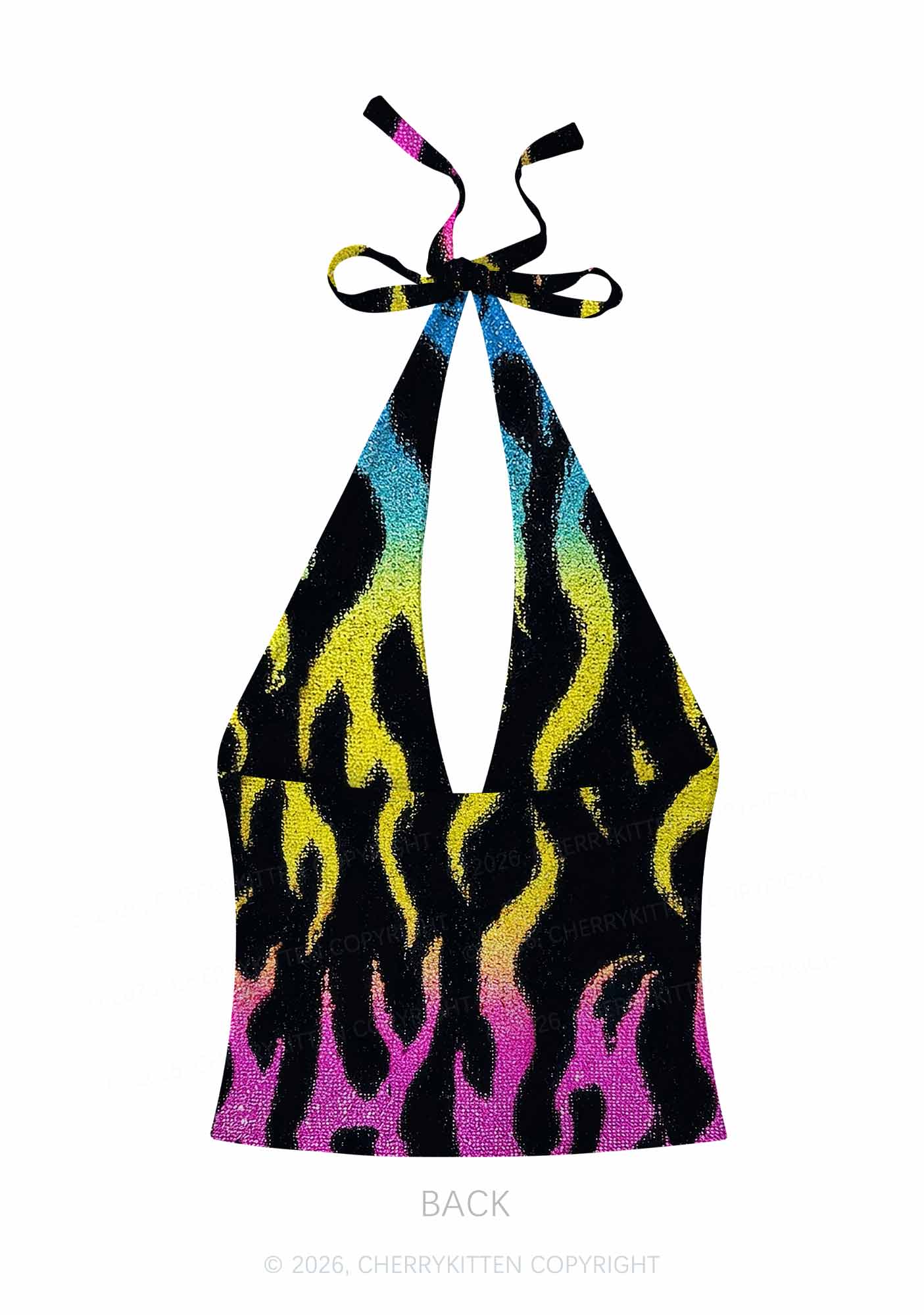 Pansexuality Flame Pride Y2K Print Halter Deep V Neck Cami Cherrykitten