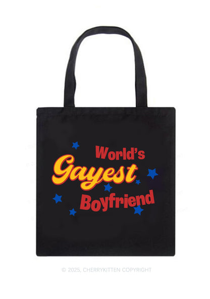 Worlds Gayest Boyfriend Pride Y2K Canvas Tote Bag Cherrykitten
