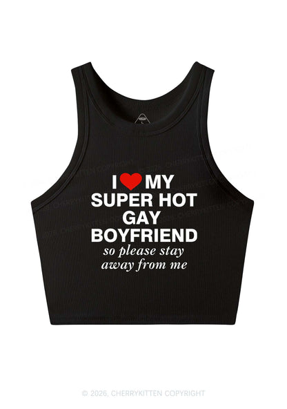 I Love My Super Hot Gay BF Pride Y2K Crop Tank Top Cherrykitten