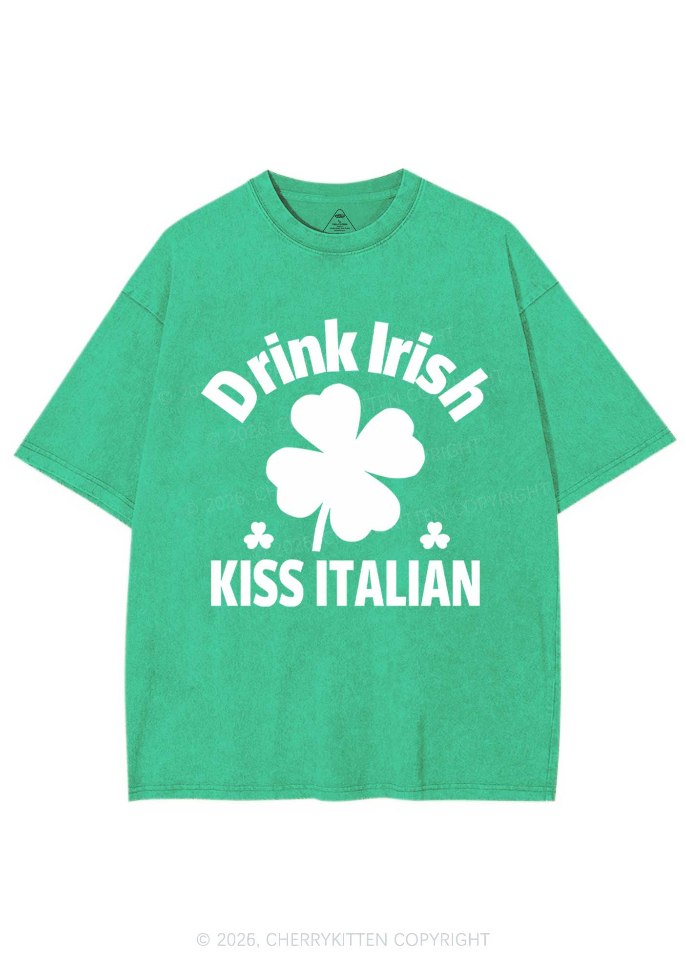 Drink Irish Kiss Italian St Patricks Y2K Washed Tee Cherrykitten