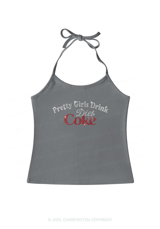 Rhinestone Pretty Girls Drink Diet Coke Y2K Halter Neck Cami Cherrykitten