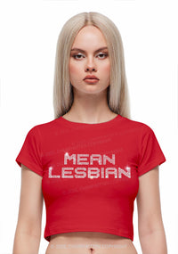Rhinestone Mean Lesbian Pride Y2K Baby Tee Cherrykitten