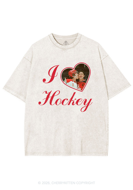I Love Hockey HR Y2K Shirts Washed Tee Cherrykitten