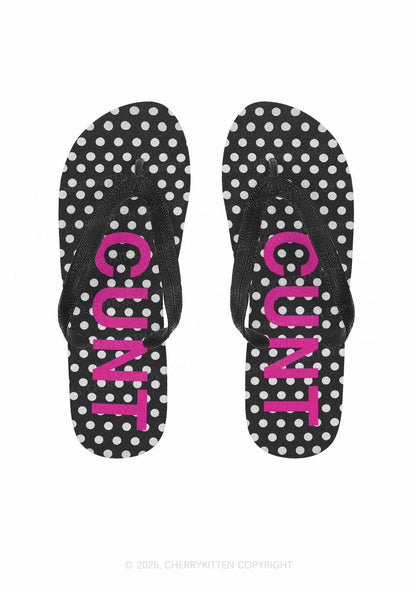 Pink Cxxt Polka Dots Y2K Print Flip Flops Cherrykitten