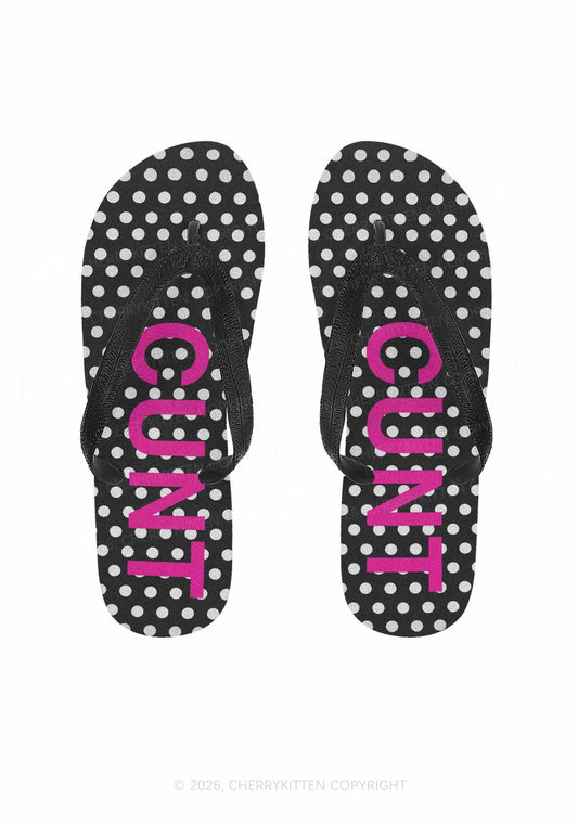 Pink Cxxt Polka Dots Y2K Print Flip Flops Cherrykitten