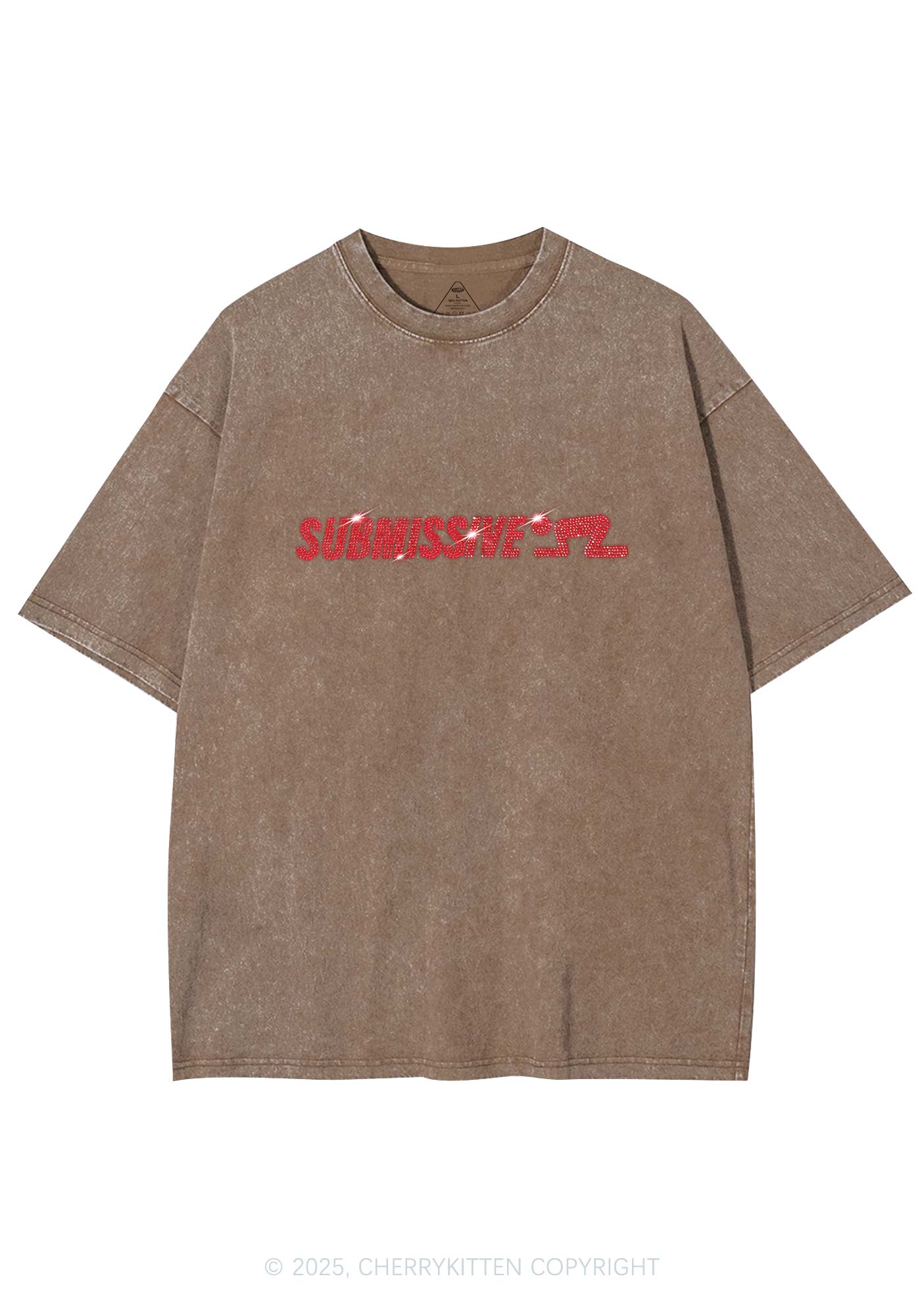 Rhinestone Submissive Man Y2K Shirts Washed Tee Cherrykitten