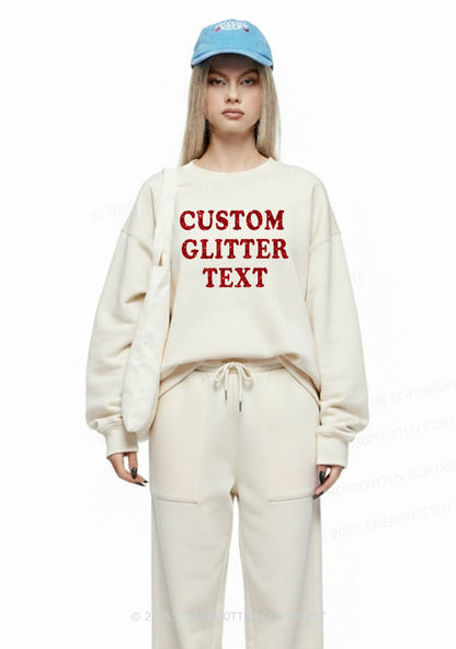 Custom Text Glitter Y2K Fleece Sweatshirts Set Cherrykitten
