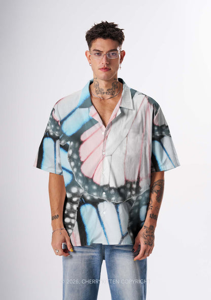 Trans Butterfly Wing Pride Y2K Print Hawaiian Shirt Cherrykitten