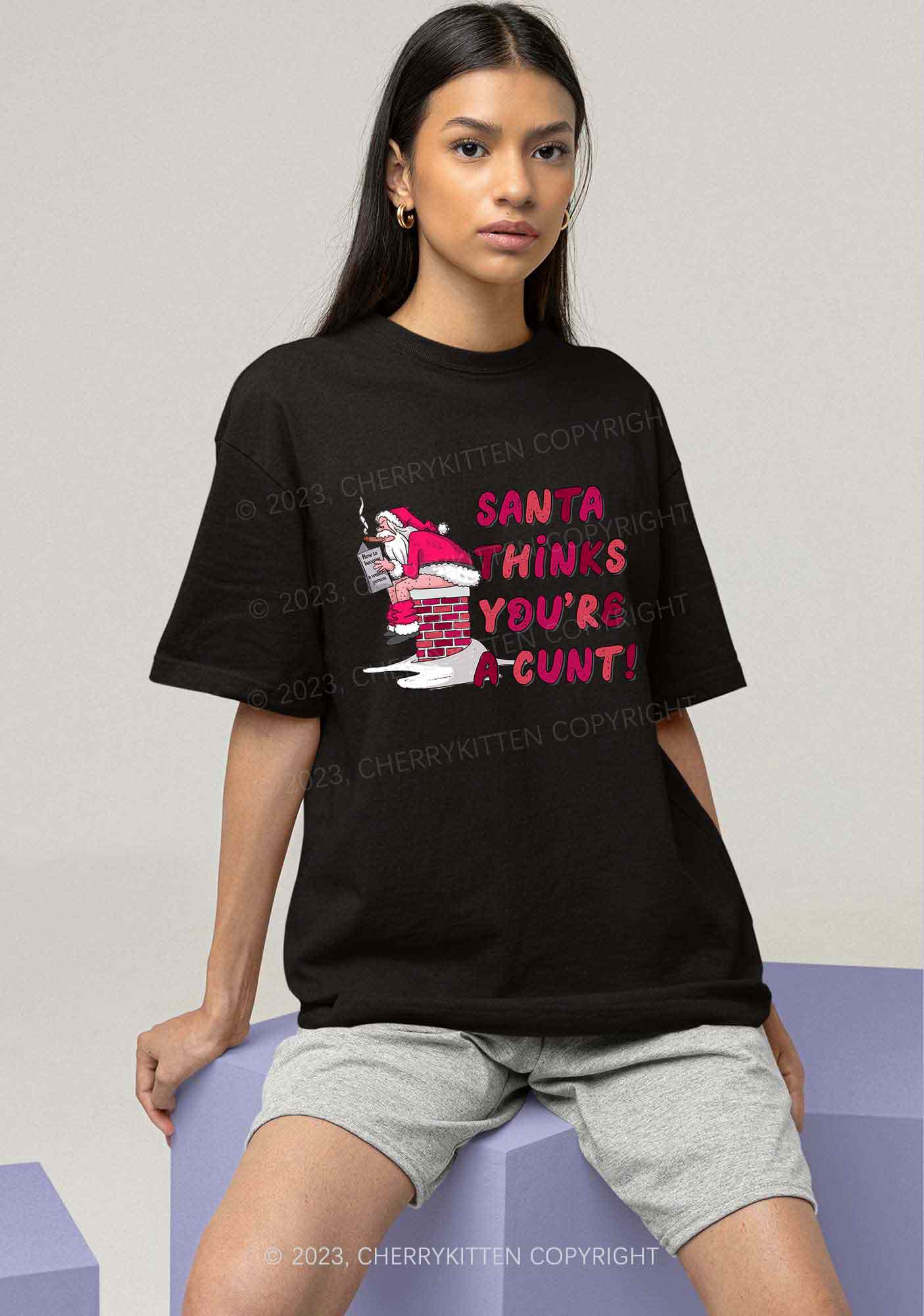 Santa Thinks You're  A Cxxt Y2K Chunky Shirt Cherrykitten