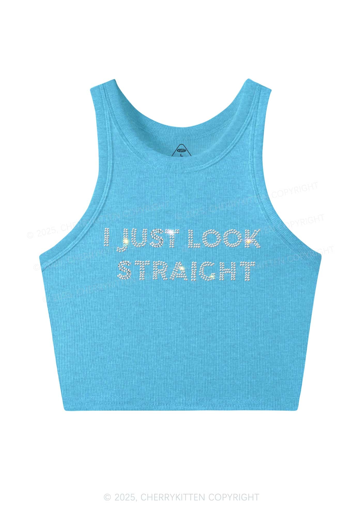 Rhinestone I Just Look Straight Pride Y2K Crop Tank Top Cherrykitten