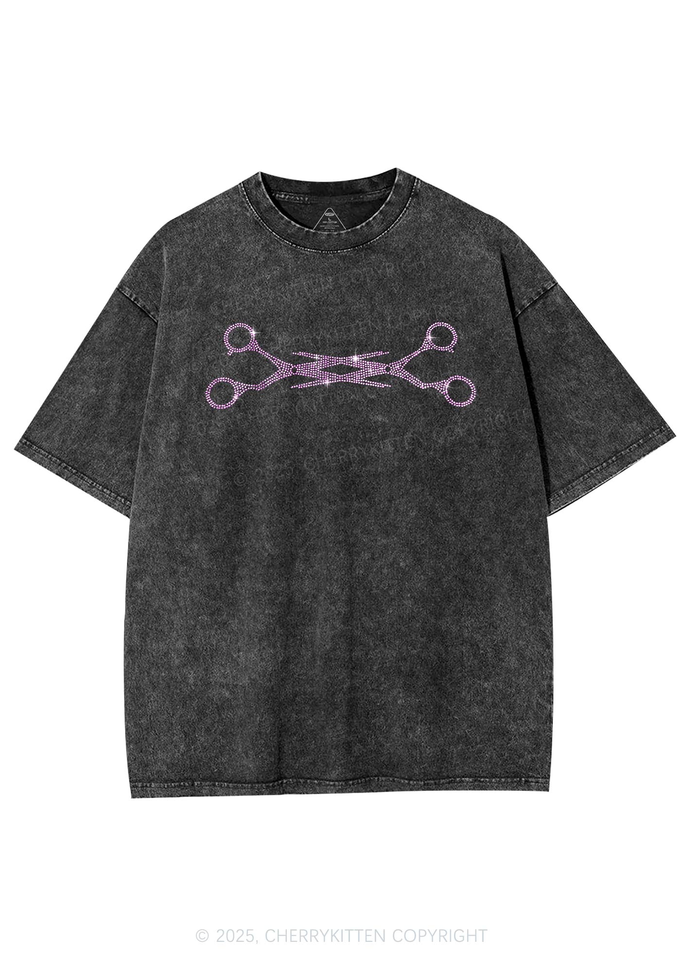 Rhinestone Pink Scissor Pride Y2K Shirts Washed Tee Cherrykitten