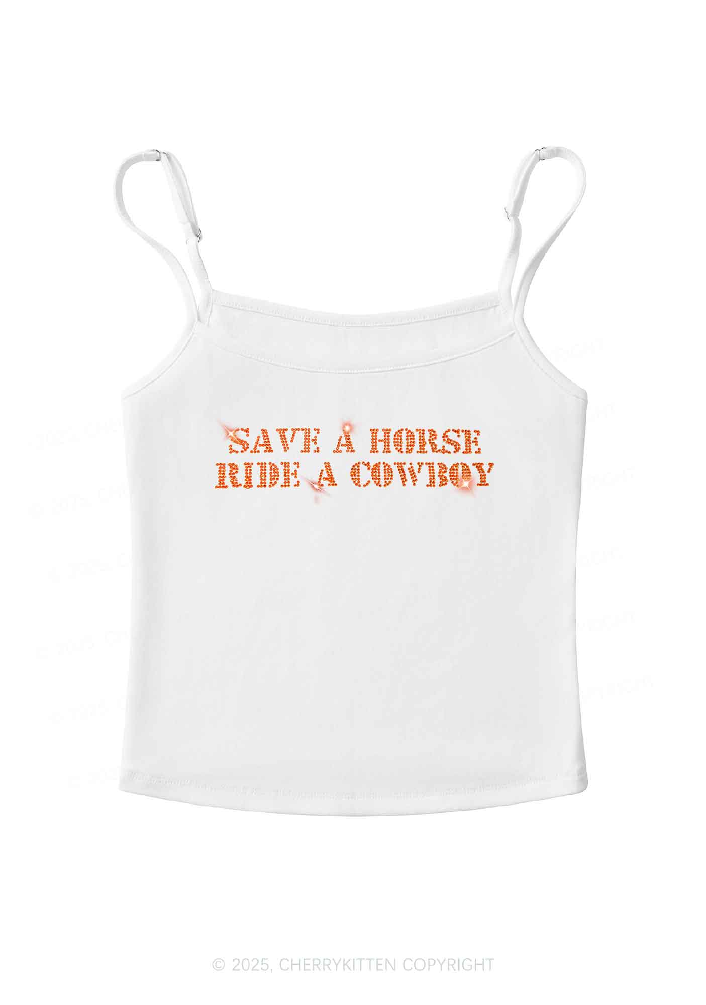 Rhinestone Save A Horse Ride A Cowboy Y2K Spaghetti Strap Cami Cherrykitten