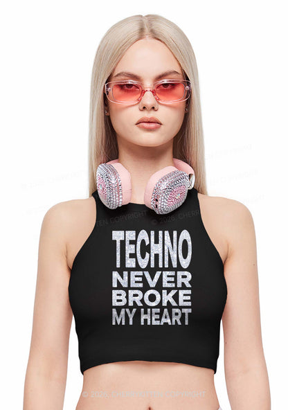 Glitter Techno Heart Y2K Crop Tank Top Cherrykitten