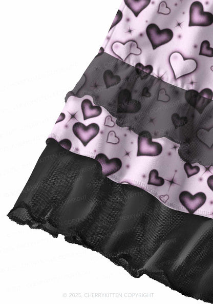 Dark Heart Attack Valentine's Day Y2K Print Mini Layered Skirt Cherrykitten
