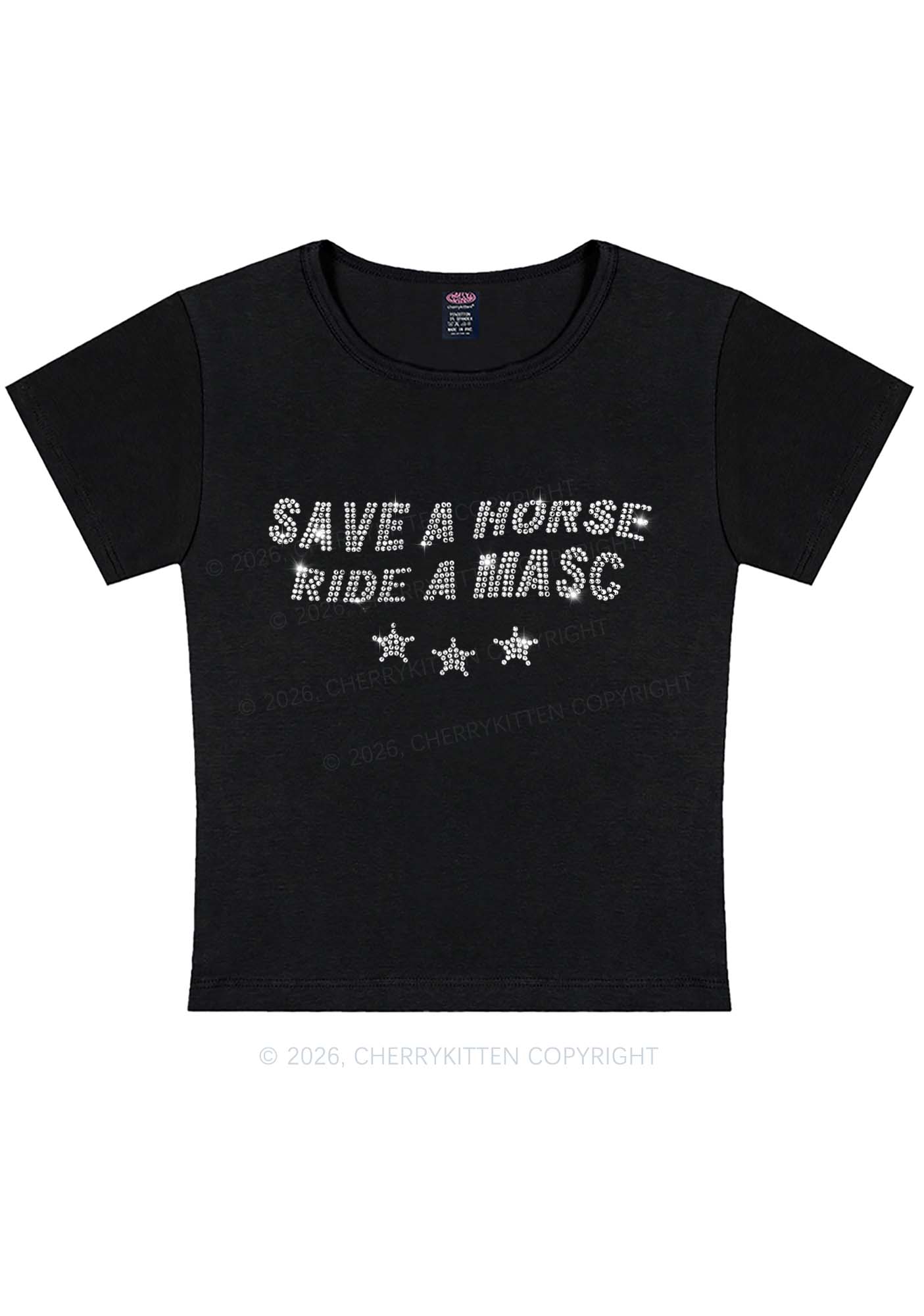 Rhinestone Ride A Masc Pride Y2K Baby Tee Cherrykitten
