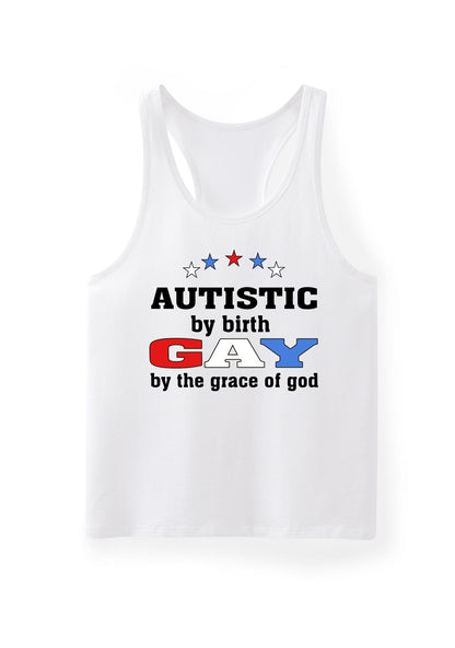 Autistic By Birth Gay Pride Y2K Men Racerback Tank Top Cherrykitten