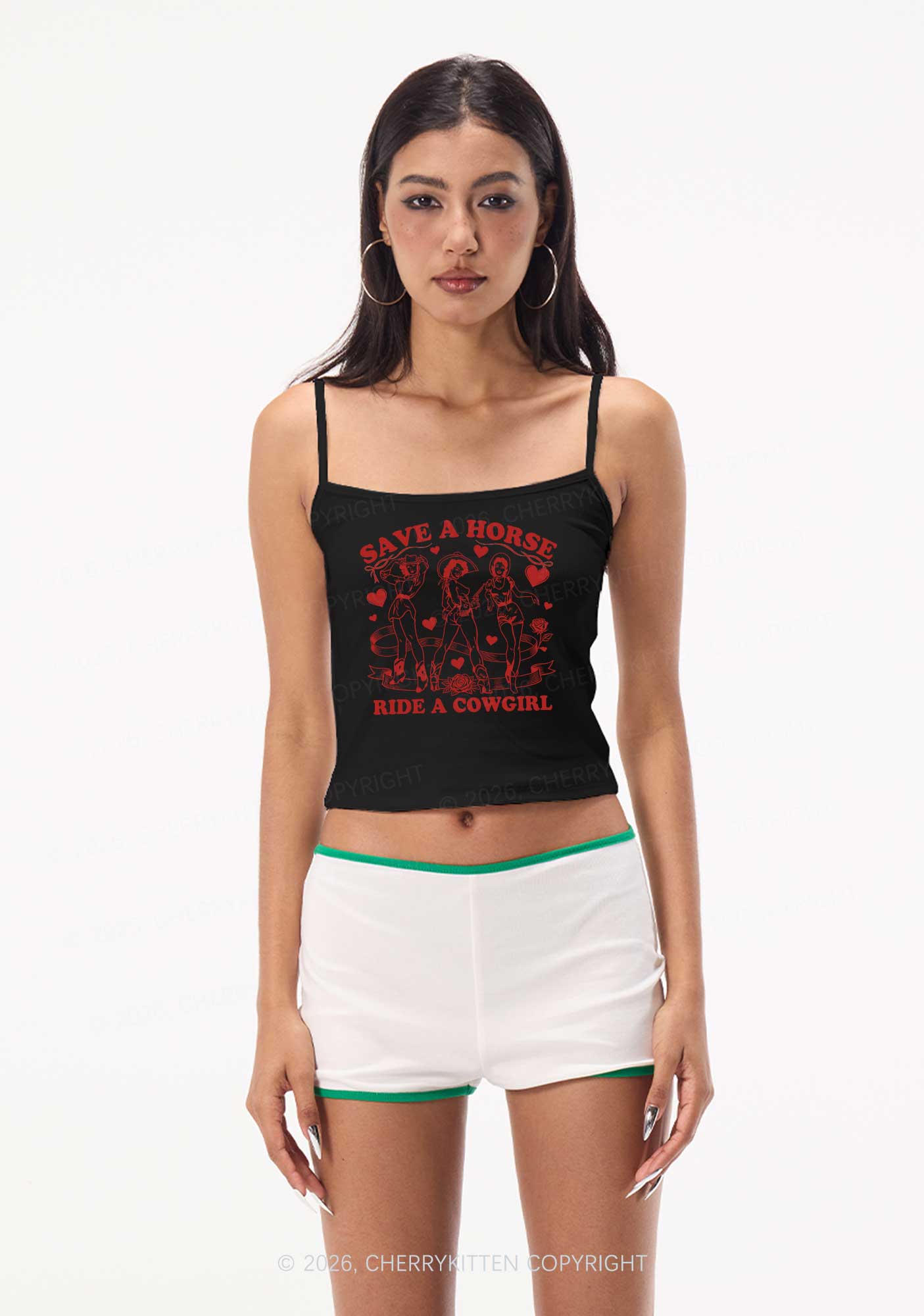 Ride A Cowgirl Valentine's Day Y2K Spaghetti Strap Cami Cherrykitten