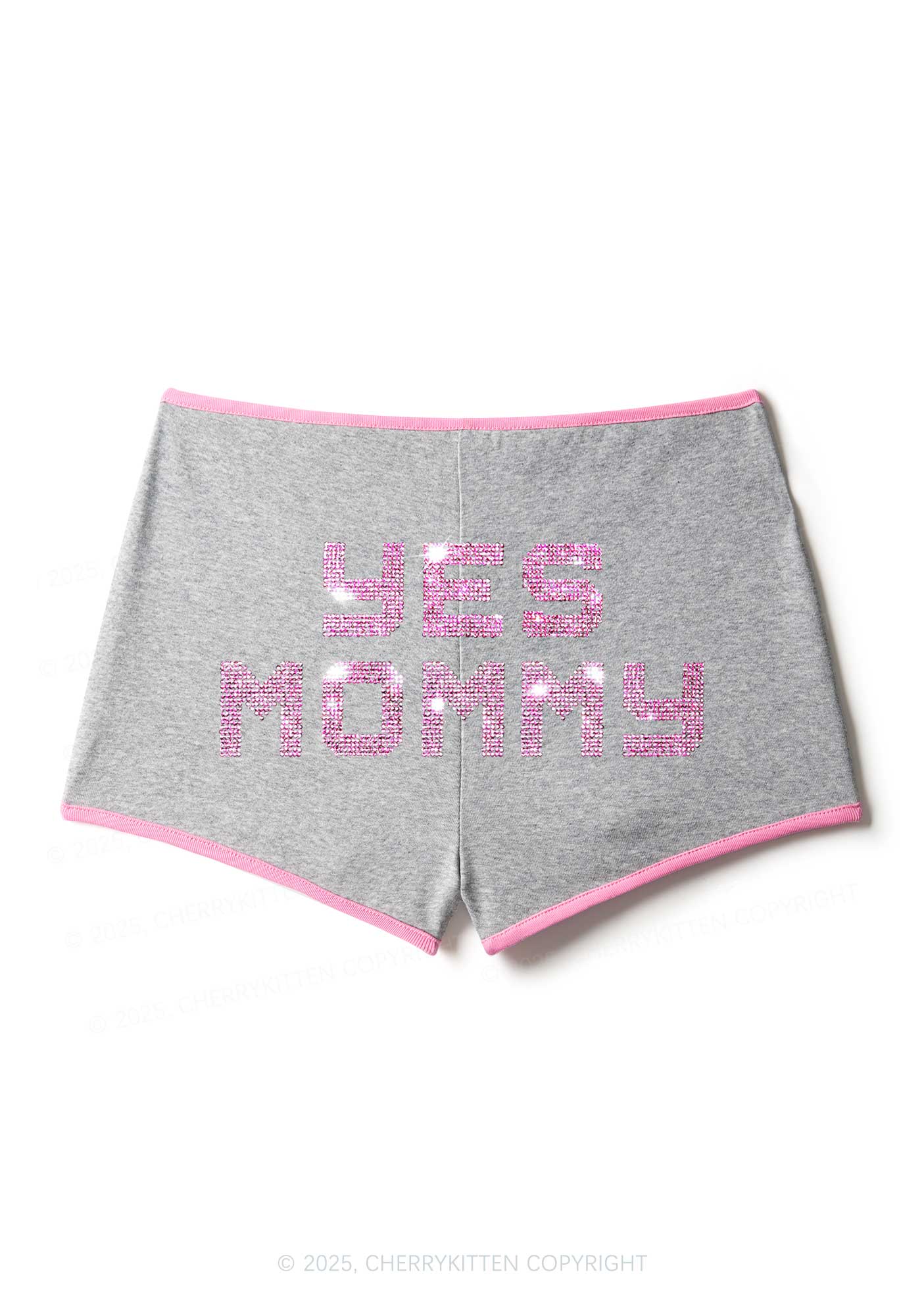 Rhinestone Yes Mommy Y2K Booty Shorts Cherrykitten