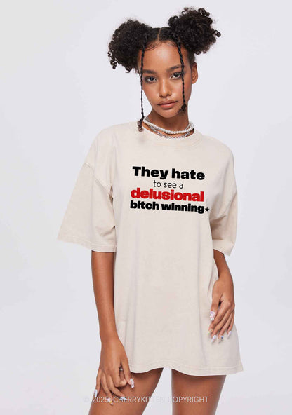 Delusional Bxtch Winning Y2K Shirts Washed Tee Cherrykitten