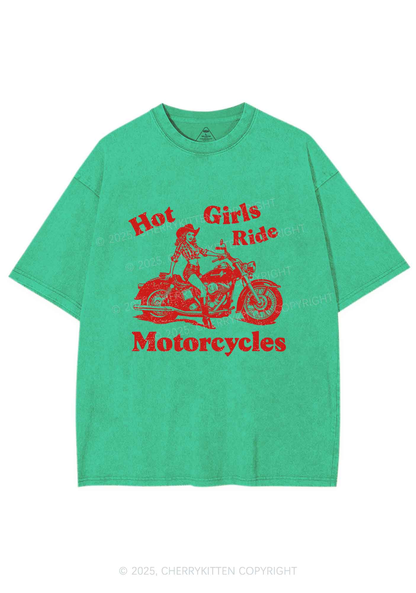 Hot Girls Ride Motorcycles Y2K Shirts Washed Tee Cherrykitten