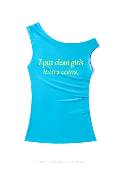 Put Clean Girls Into Coma Y2K Off Shoulder Tank Top Cherrykitten