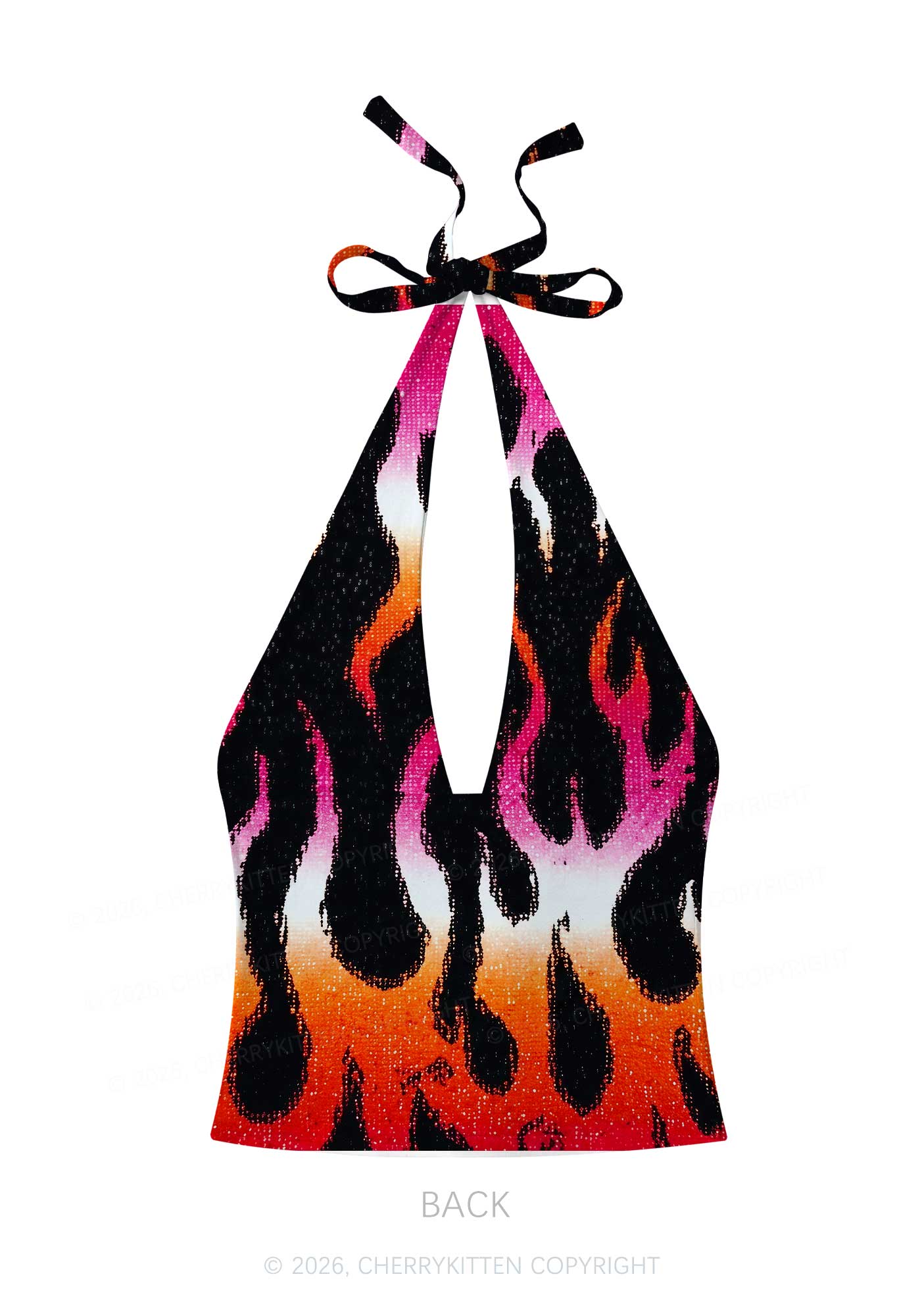 Lesbian Flame Pride Y2K Print Halter Deep V Neck Cami Cherrykitten