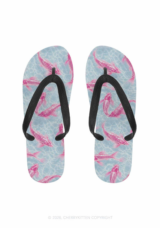 Pink Koi Fish Y2K Print Flip Flops Cherrykitten