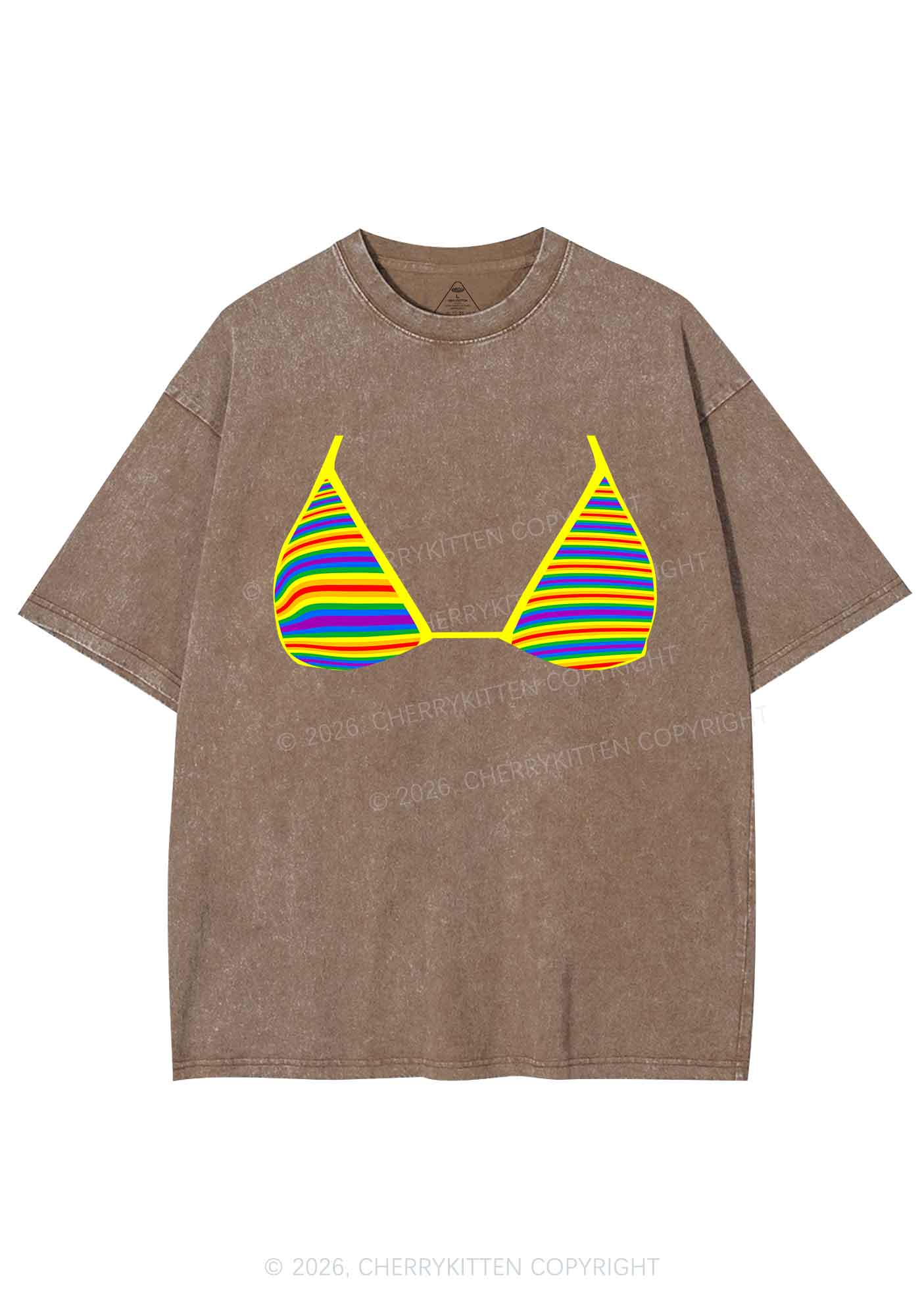 Rainbow Stripe Bra Pride Y2K Shirts Washed Tee Cherrykitten