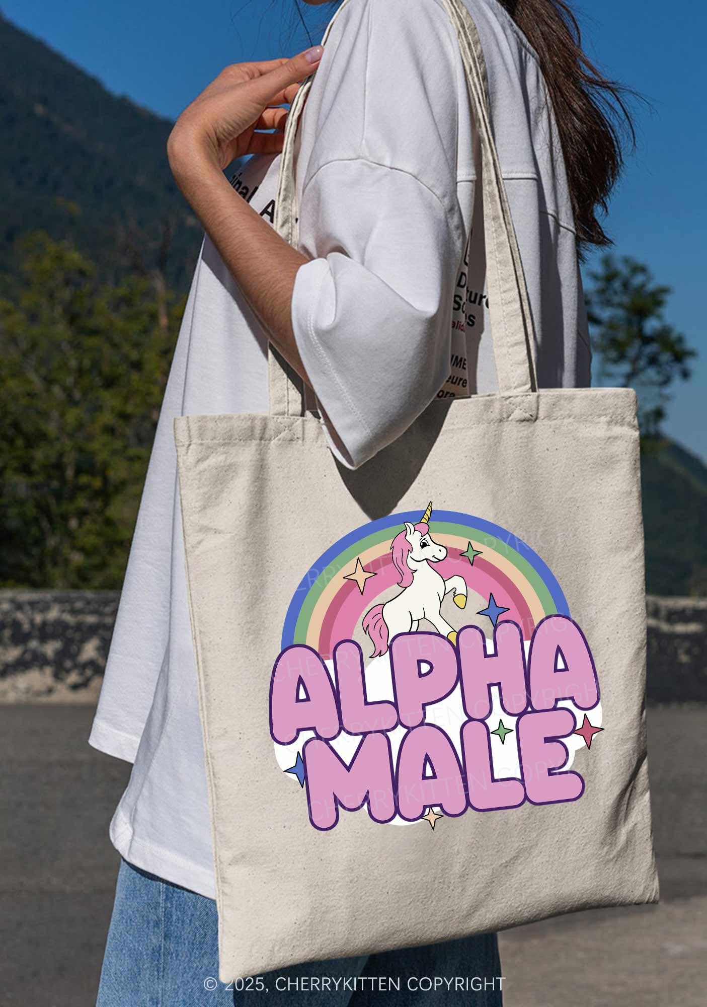 Rainbow Unicorn Alpha Male Pride Y2K Canvas Tote Bag Cherrykitten