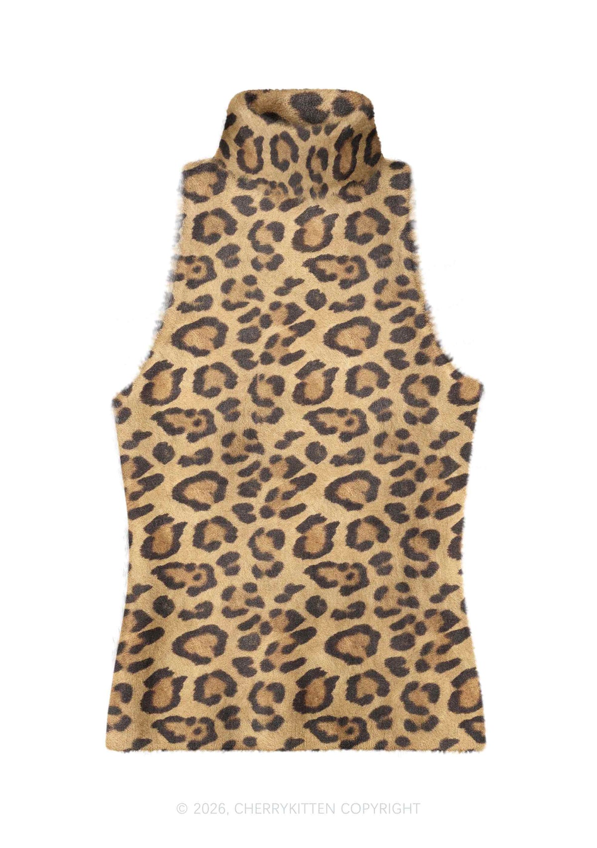 Khaki Leopard Y2K Knit Turtleneck Tank Top Cherrykitten