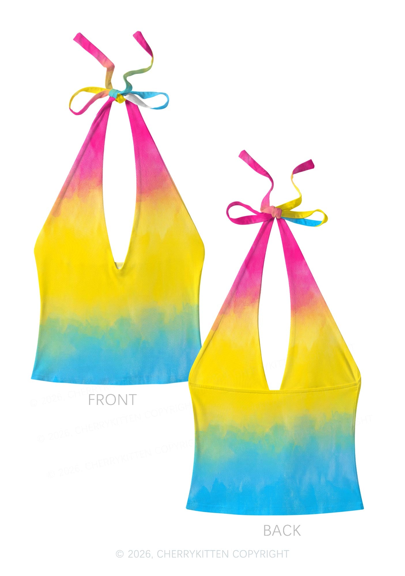 Pansexual Tie Dye Pride Y2K Print Halter Deep V Neck Cami Cherrykitten