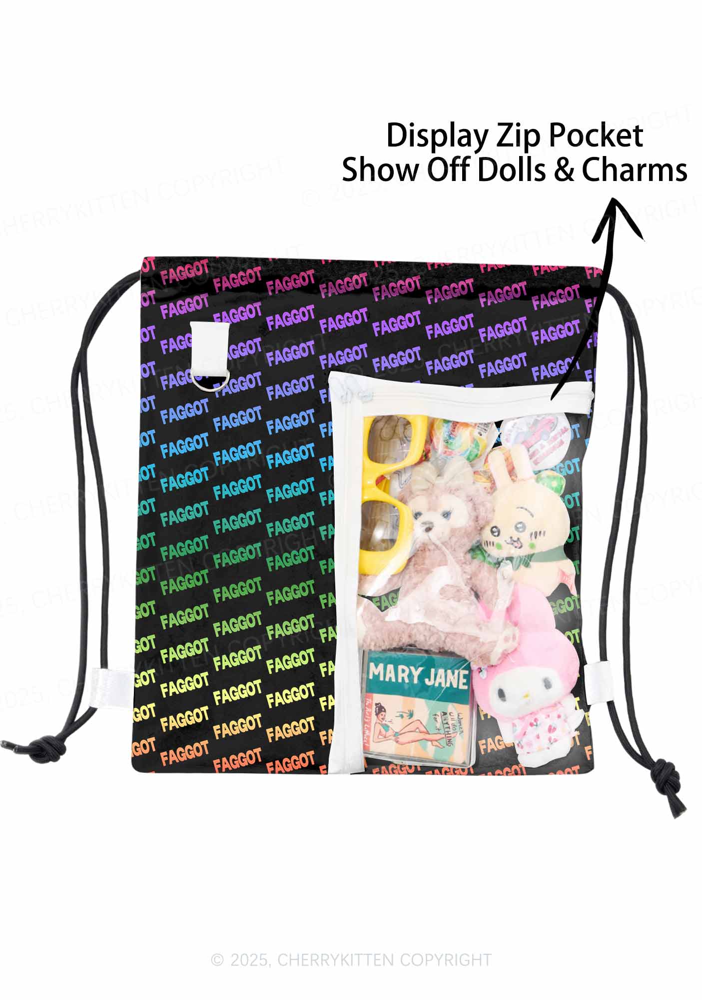 Neon Rainbow Faggot Pride Y2K Drawstring Itabag Backpack Cherrykitten