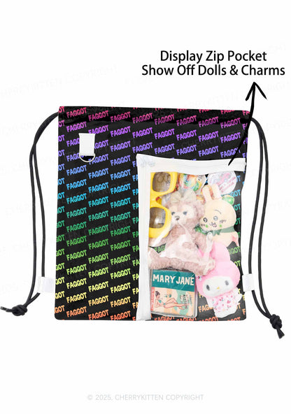 Neon Rainbow Faggot Pride Y2K Drawstring Itabag Backpack Cherrykitten