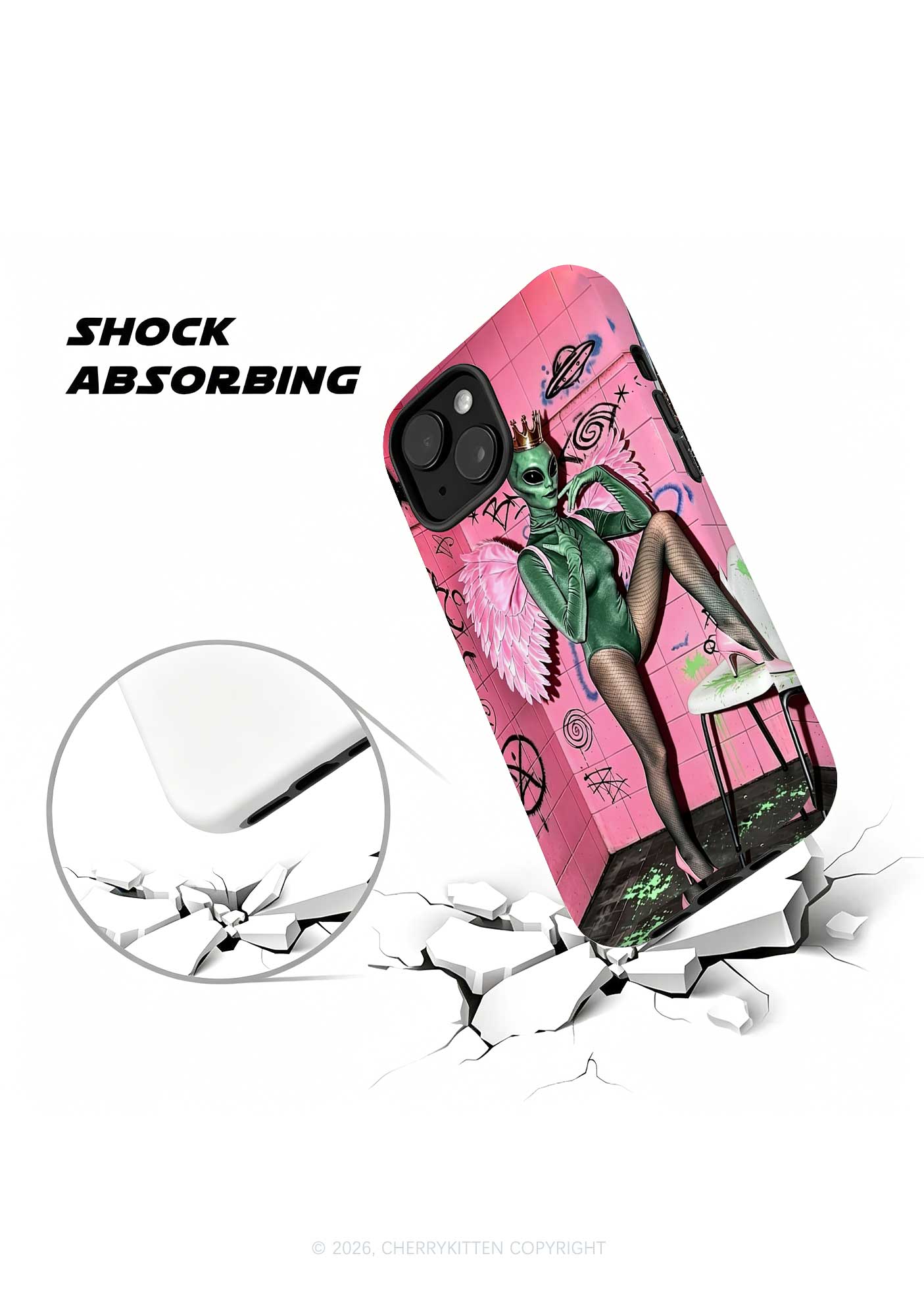Alien Angel Graffiti Wall Y2K Phone Case Cherrykitten