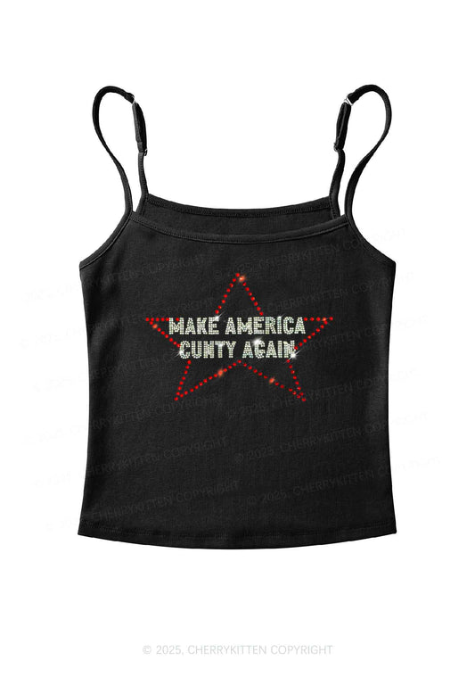 Rhinestone Make America Cxxty Again Y2K Spaghetti Strap Cami Cherrykitten