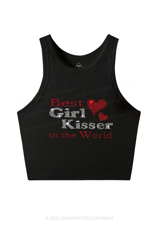 Rhinestone Best Girl Kisser Pride Y2K Crop Tank Top Cherrykitten