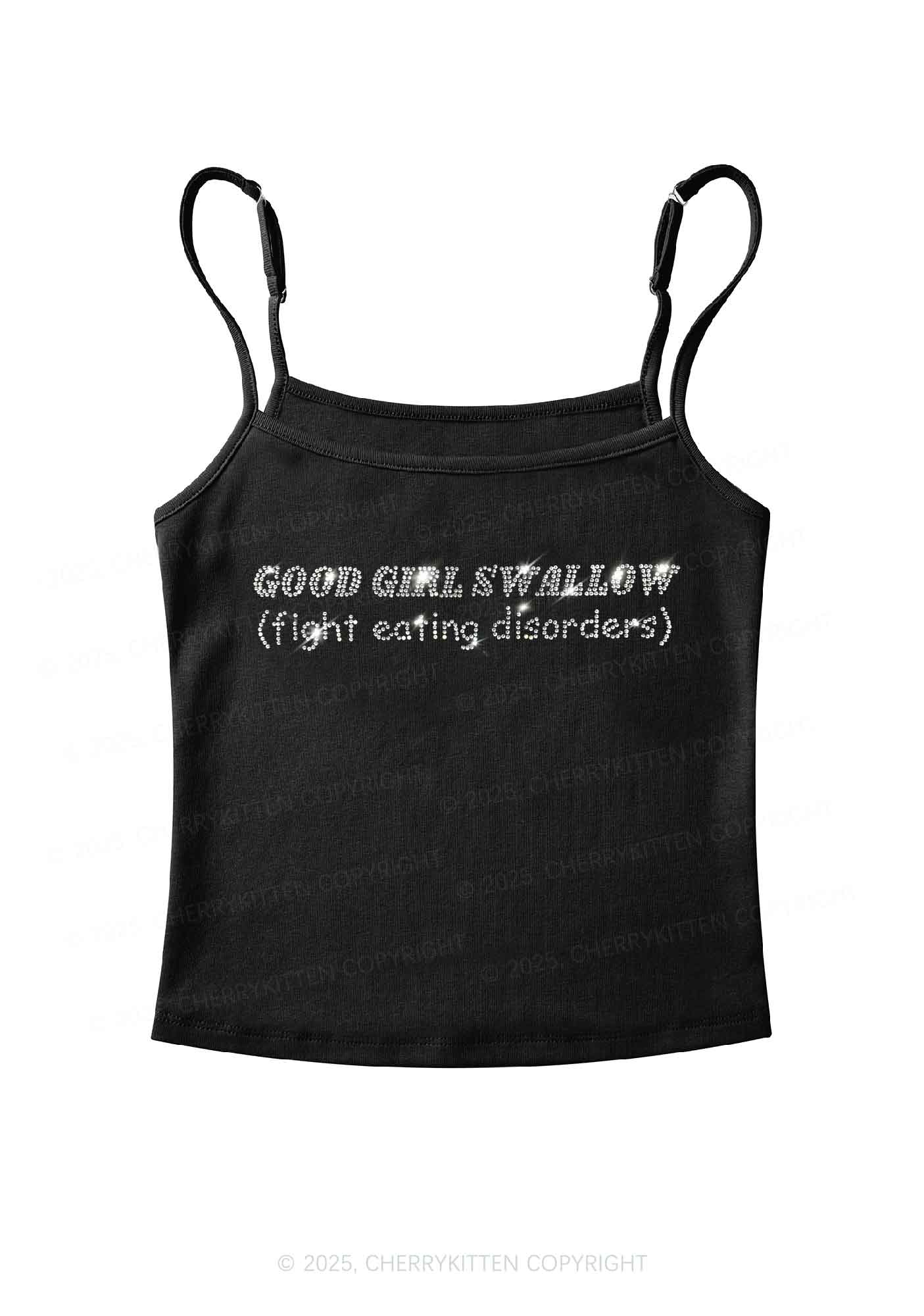 Rhinestone Good Girls Swallow Y2K Spaghetti Strap Cami Cherrykitten