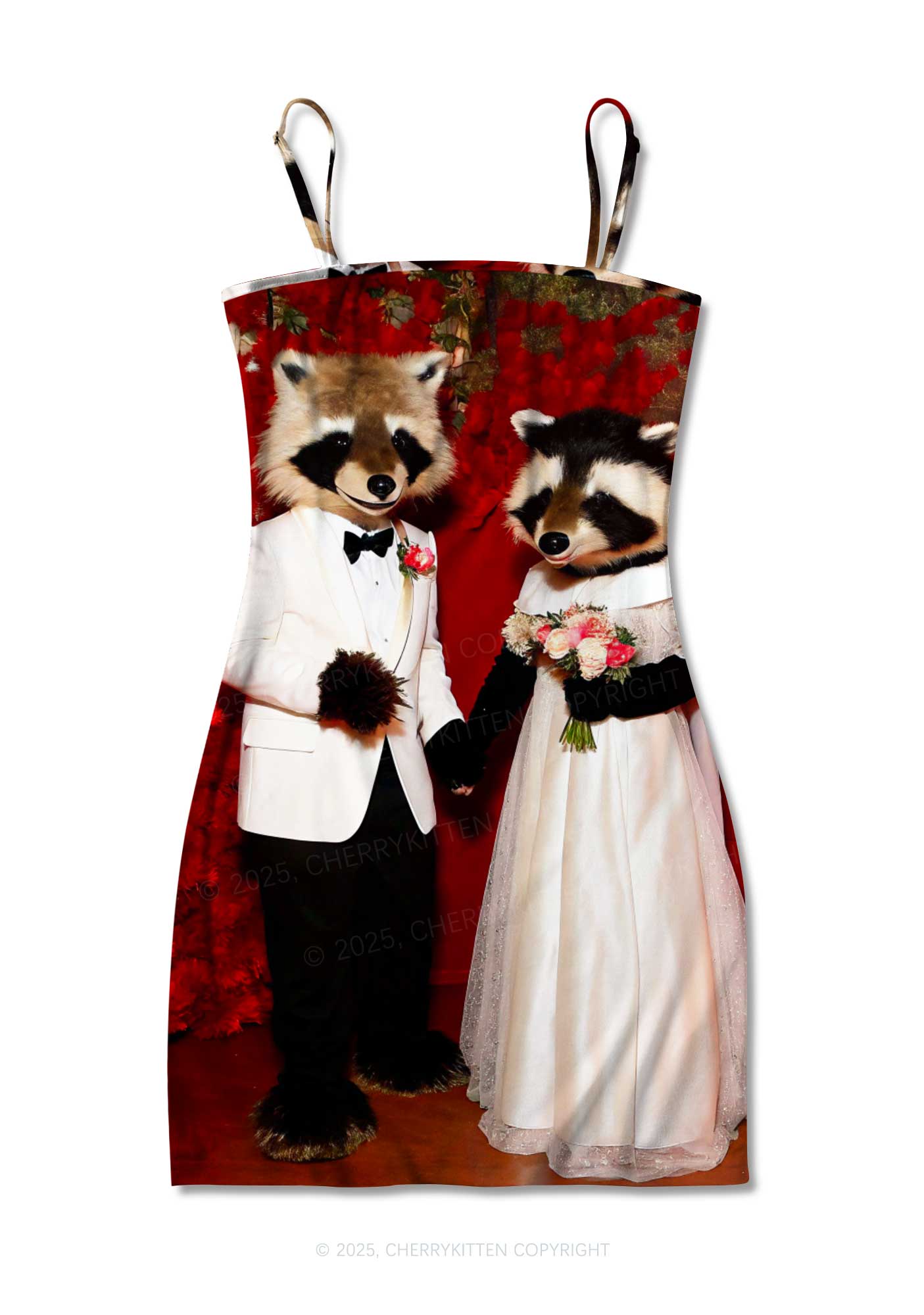 Raccoon Couples Valentine's Day Y2K Print Slip Dress Cherrykitten