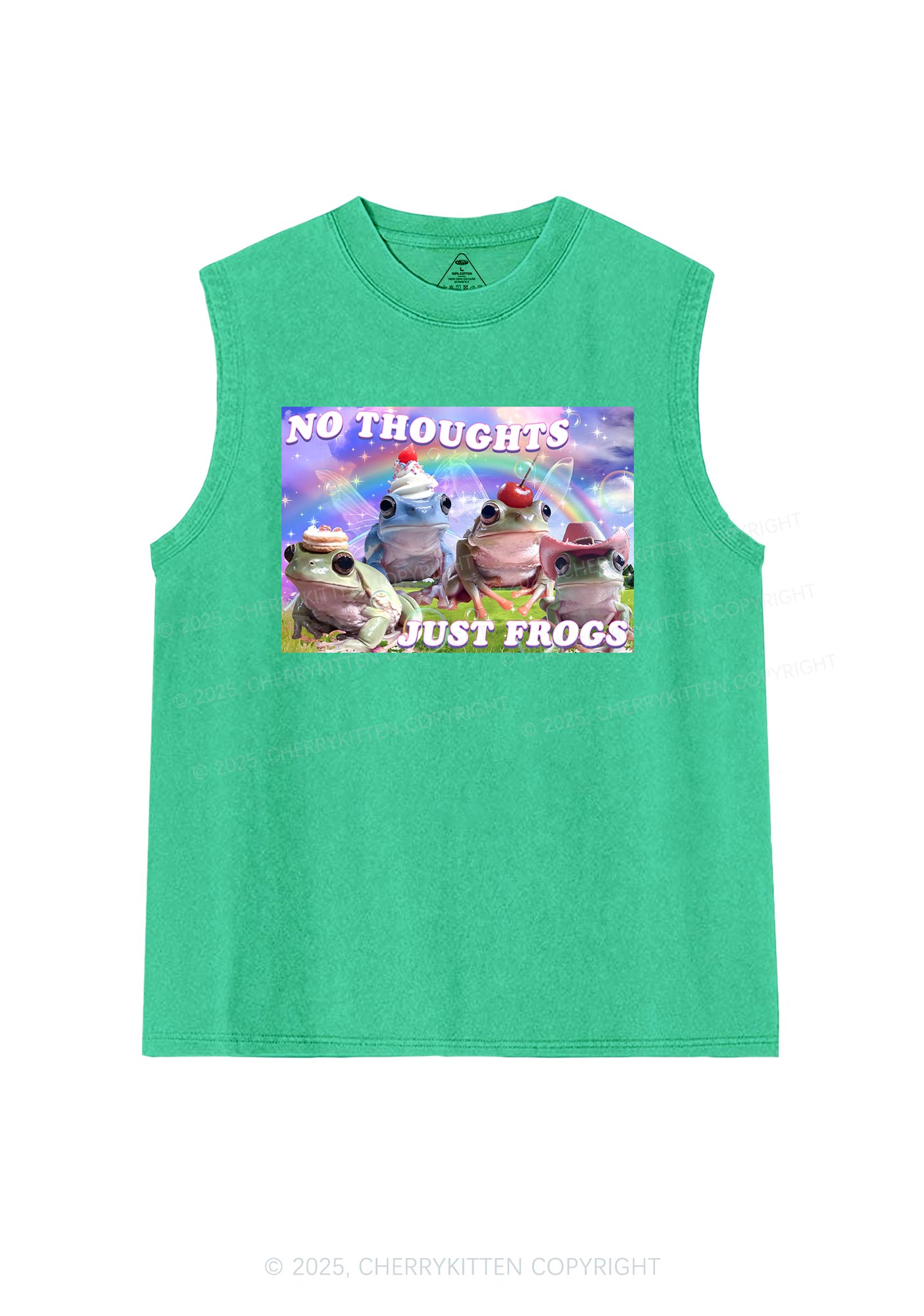 No Thoughts Just Frogs Y2K Washed Muscle Tank Cherrykitten