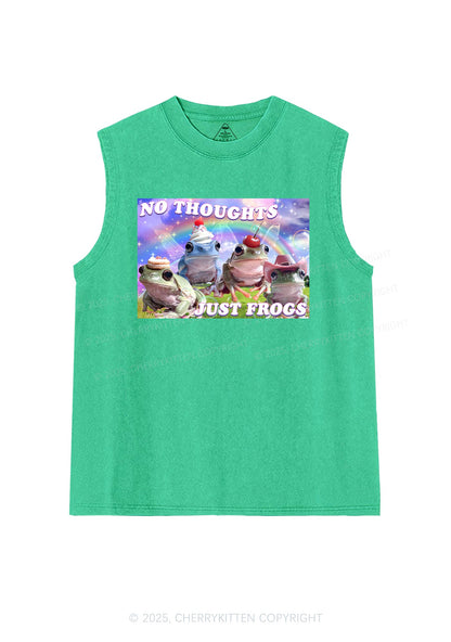No Thoughts Just Frogs Y2K Washed Muscle Tank Cherrykitten