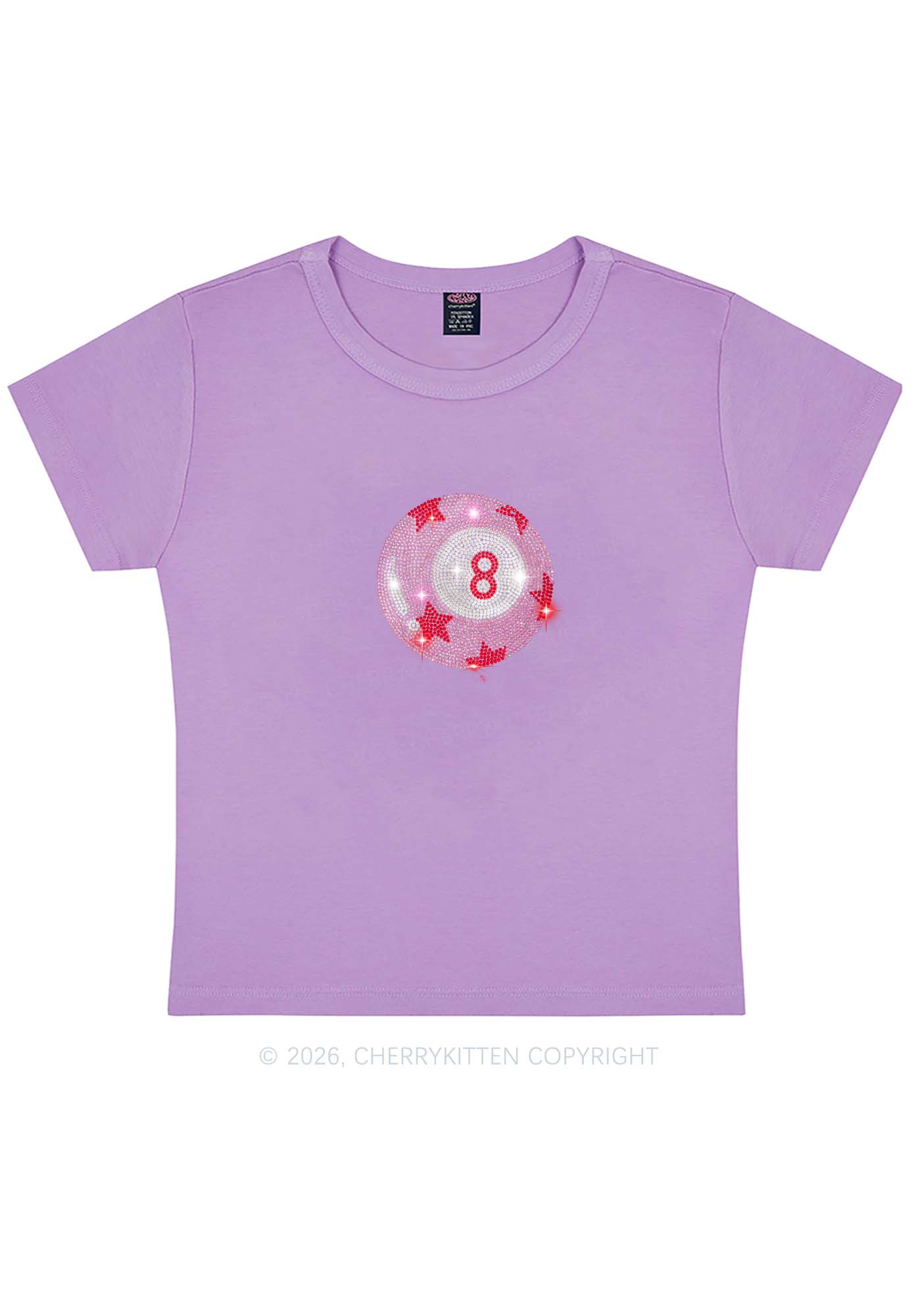 Rhinestone Pink Eight Ball Star Y2K Baby Tee Cherrykitten
