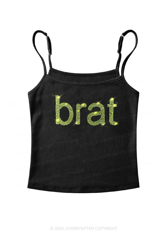 Rhinestone Green Brat Y2K Spaghetti Strap Cami Cherrykitten