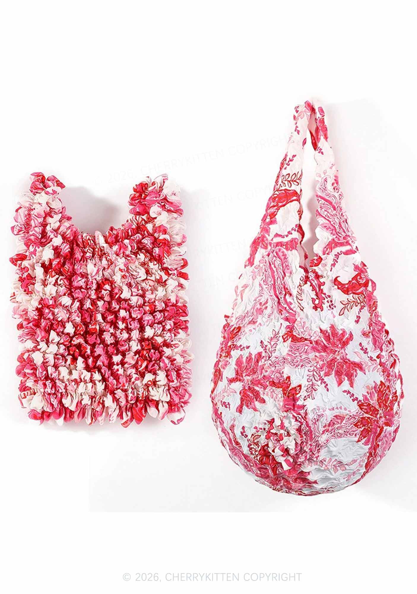 Floral Ruffle Stretchable Magic Handbag Y2K Tote Bags Cherrykitten