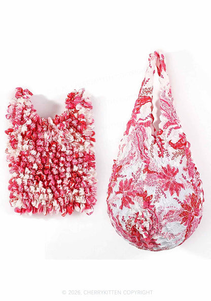 Floral Ruffle Stretchable Magic Handbag Y2K Tote Bags Cherrykitten
