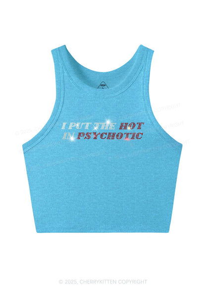 Rhinestone I Put The Hot In Psychotic Y2K Crop Tank Top Cherrykitten